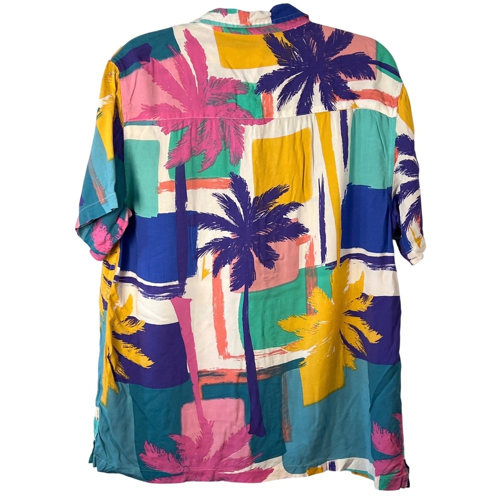 VSTR Mens Colorful Yellow Blue Tropical Button Up Shirt Vacation 90s Retro Large - Picture 5 of 5